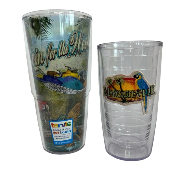 Tervis Margaritaville Lot 2 Parrot Patch 16oz Livin For The Weekend 24oz Buffett - Picture 1 of 6